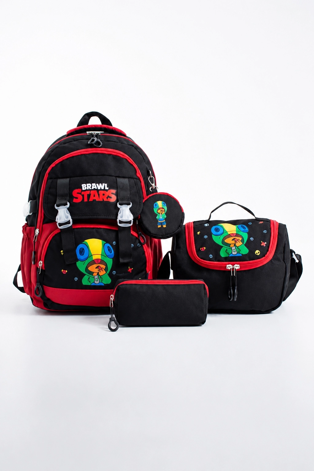 Kore Kawaii 4’lü Okul Çantası Seti Ortopedik Sırt Çantası - Twill Kumaş, Termal Beslenme Çantası, Kalemlik ve Cüzdan