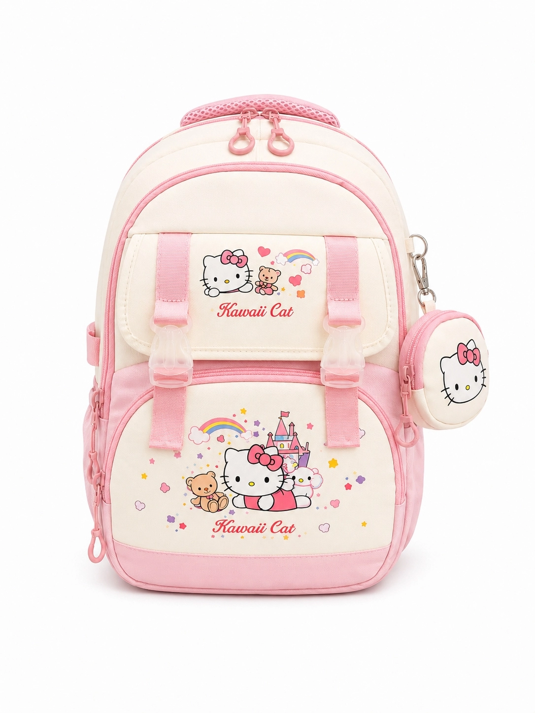 Kore Kawaii 4’lü Okul Çantası Seti Ortopedik Sırt Çantası - Twill Kumaş, Termal Beslenme Çantası, Kalemlik ve Cüzdan