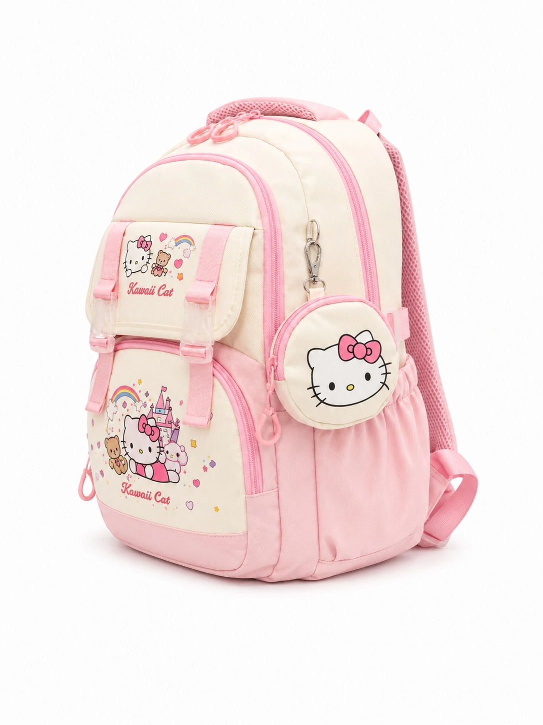 Kore Kawaii 4’lü Okul Çantası Seti Ortopedik Sırt Çantası - Twill Kumaş, Termal Beslenme Çantası, Kalemlik ve Cüzdan