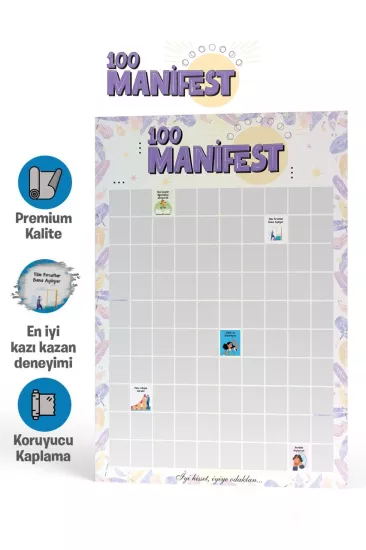 Manifest 100 Kazı Kazan Poster | Motivasyon ve Kişisel Gelişim Posteri | İyi Hisset İyiye Odaklan