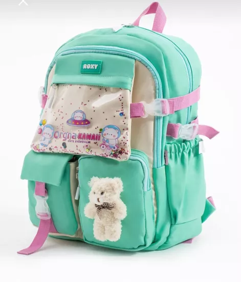 Kore Kawaii PVC Baskılı Okul Çantası ( Su Geçirmez Özel Gabardin Kumaş , Organizer Fileli Cepler )