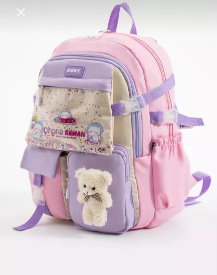 Kore Kawaii Ayıcıklı Okul Çantası Seti – Sırt Çantası + Beslenme Çantası + Kalemlik