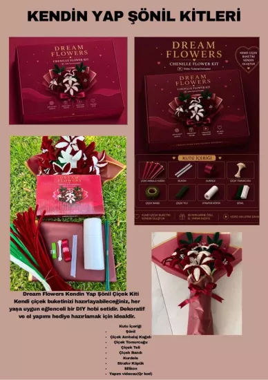 Dream Flowers Kendin Yap Tam Set Şönil Seti-Kırmızı