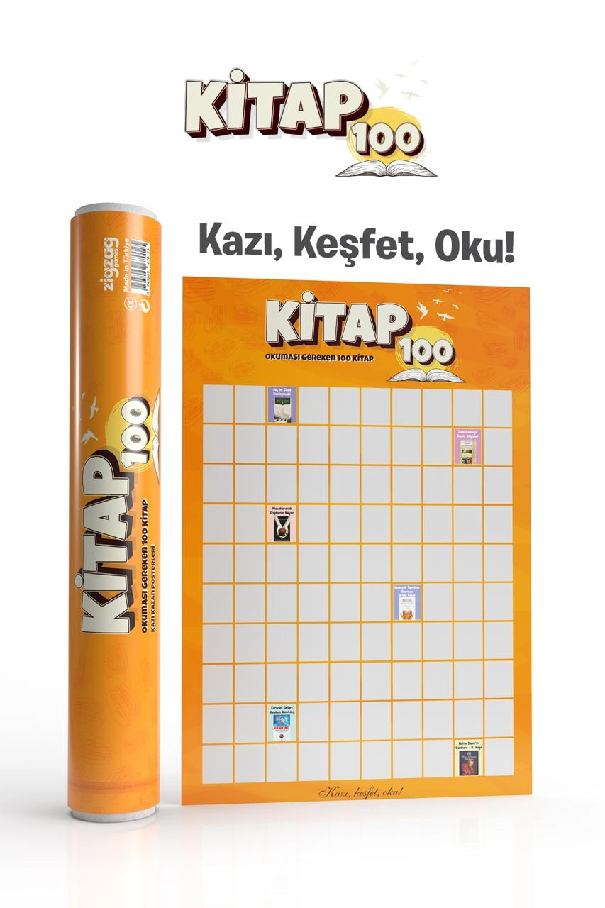 Kitap 100 Kazı Kazan Poster | Okuma Listesi Takip Posteri | Kitapseverlere Hediye