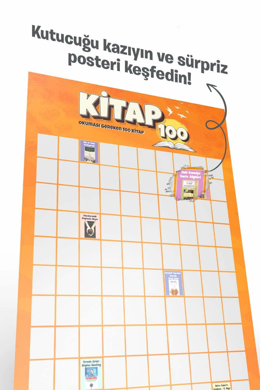 Kitap 100 Kazı Kazan Poster | Okuma Listesi Takip Posteri | Kitapseverlere Hediye