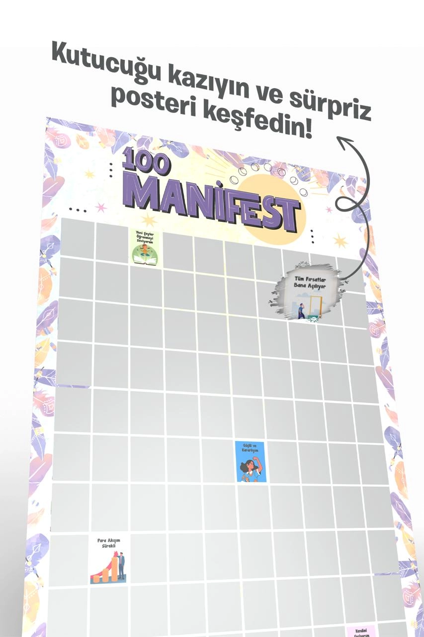 Manifest 100 Kazı Kazan Poster | Motivasyon ve Kişisel Gelişim Posteri | İyi Hisset İyiye Odaklan