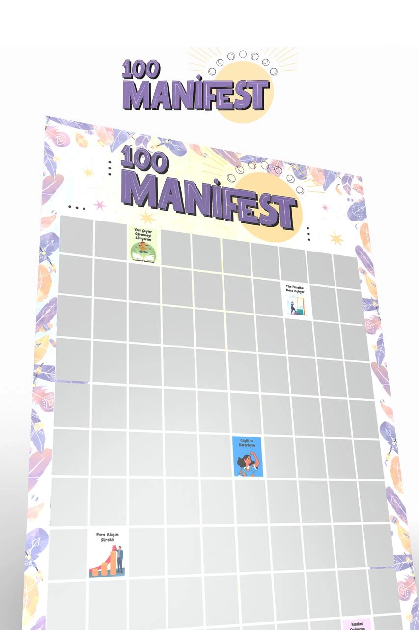 Manifest 100 Kazı Kazan Poster | Motivasyon ve Kişisel Gelişim Posteri | İyi Hisset İyiye Odaklan