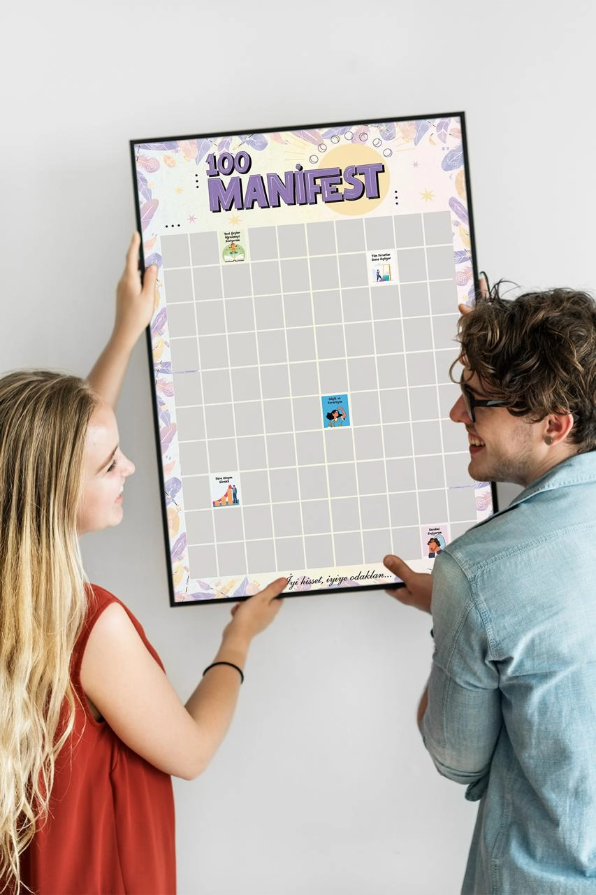 Manifest 100 Kazı Kazan Poster | Motivasyon ve Kişisel Gelişim Posteri | İyi Hisset İyiye Odaklan