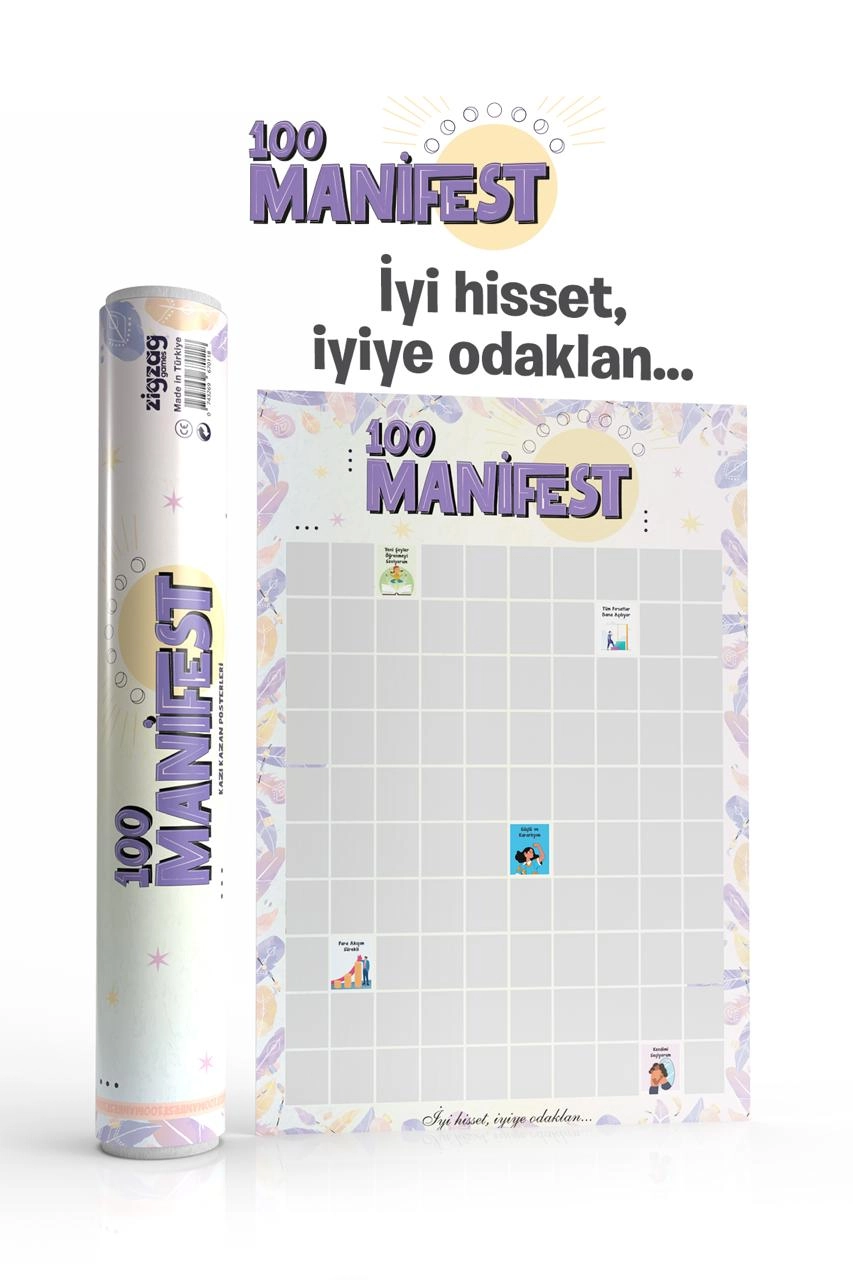 Manifest 100 Kazı Kazan Poster | Motivasyon ve Kişisel Gelişim Posteri | İyi Hisset İyiye Odaklan
