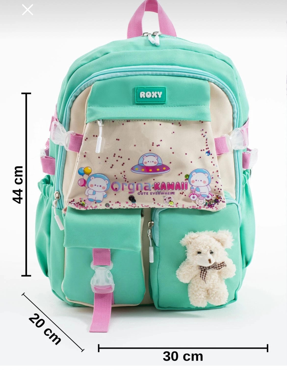 Kore Kawaii PVC Baskılı Okul Çantası ( Su Geçirmez Özel Gabardin Kumaş , Organizer Fileli Cepler )