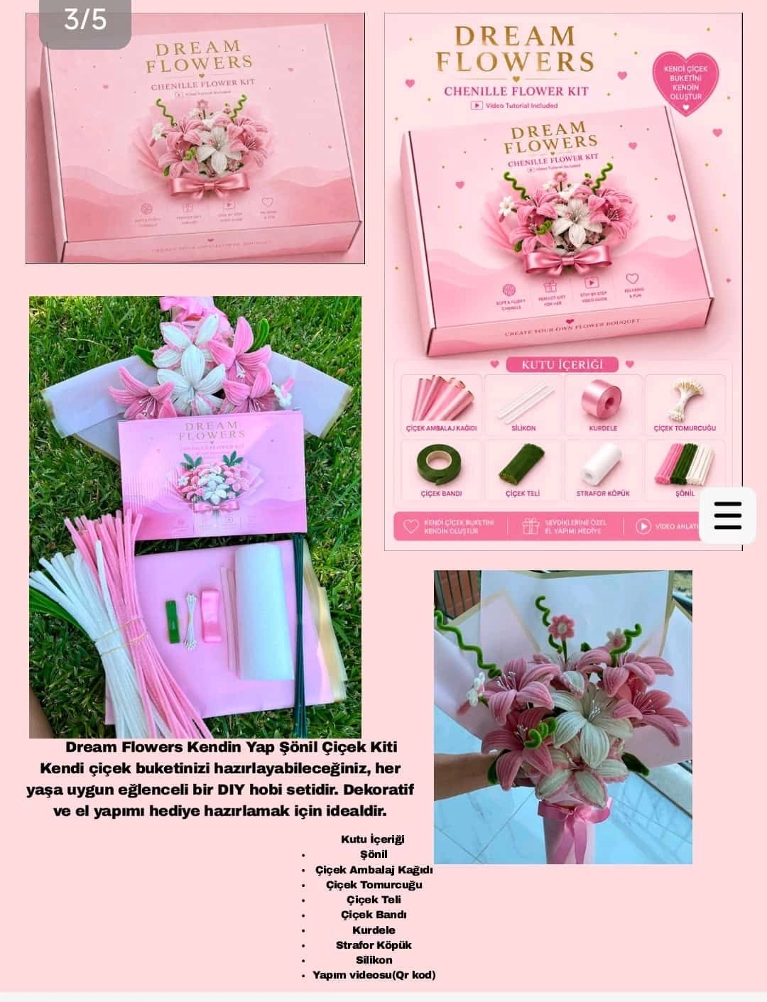 Dream Flowers Kendin Yap Tam Set Şönil Seti-Pembe