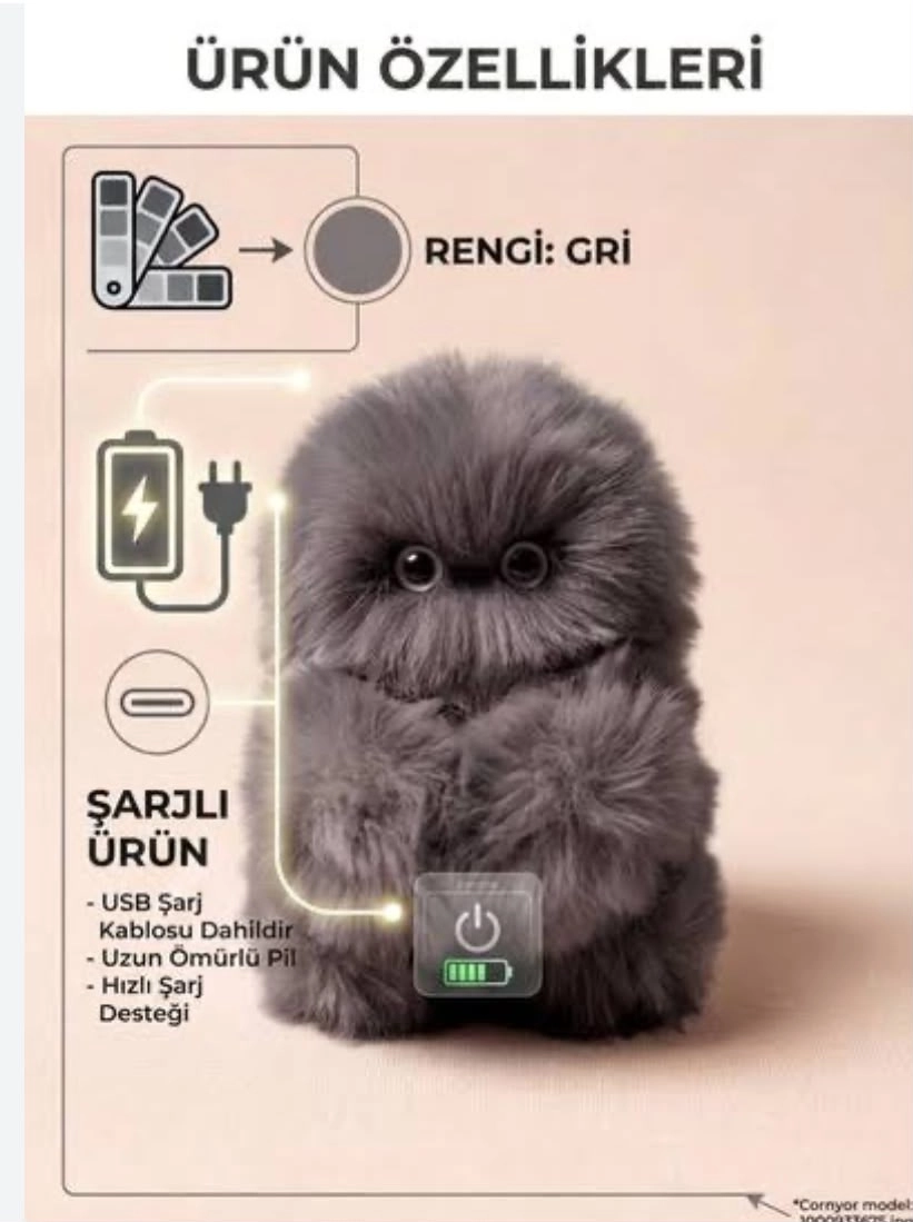  Mirumi Akıllı Peluş Robot Oyuncak - Müzikli - Hareketli Kafa - Etkileşimli Sevimli-Gri