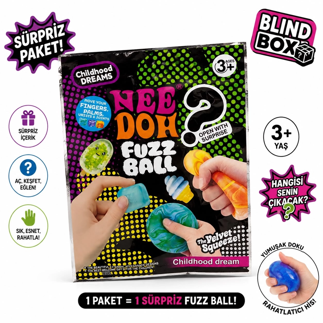 Nee Doh Fuzz Ball Sürpriz Paket – Sıkılabilir Oyuncak